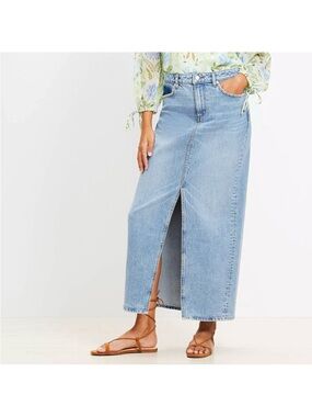 LOFT Light Blue Denim Midi Skirt with Front Slit